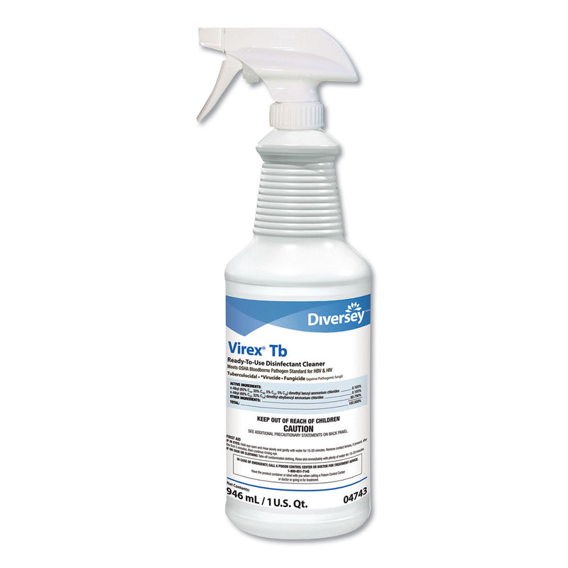 Diversey Virex Tb Disinfectant Cleaner, Lemon Scent, Liquid, 32 Oz Bottle, 12/Carton - DVO04743