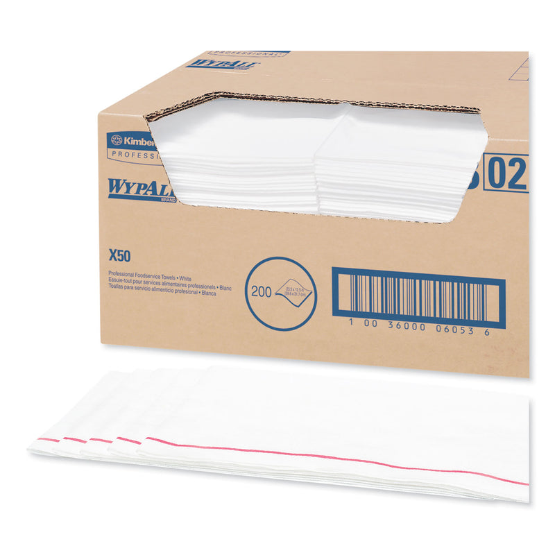 Wypall X50 Foodservice Towels, 1/4 Fold, 23 1/2 X 12 1/2, White, 200/Carton - KCC06053