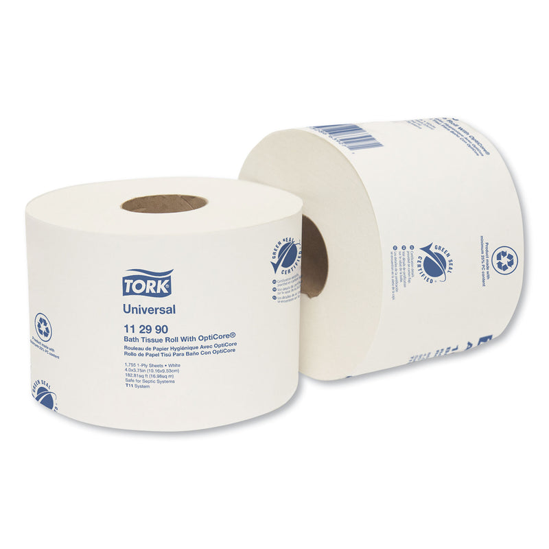 Tork Universal Bath Tissue Roll With Opticore, Septic Safe, 1-Ply, White, 1755 Sheets/Roll, 36/Carton - TRK112990