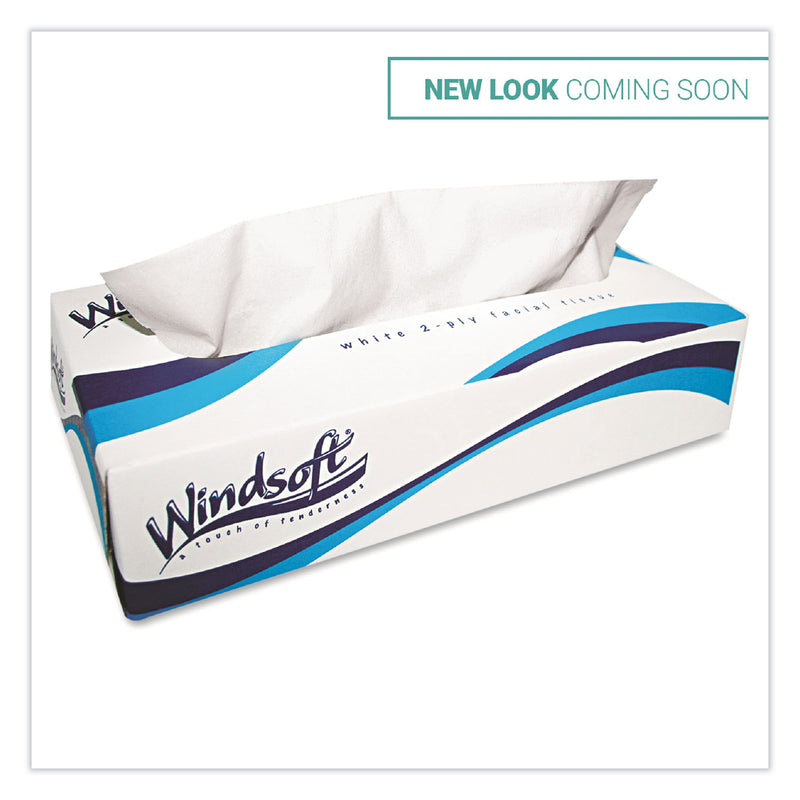 Windsoft Facial Tissue, 2 Ply, White, Pop-Up Box, 100 Sheets/Box, 6 Boxes/Pack - WIN2430