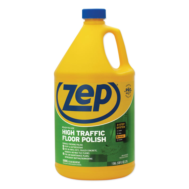 Zep High Traffic Floor Polish, 1 Gal, 4/Carton - ZPEZUHTFF128CT
