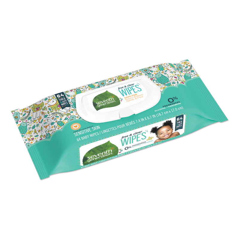 Seventh Generation Free & Clear Baby Wipes, Unscented, White, 64/Pk, 12 Pk/Ct - SEV34208CT