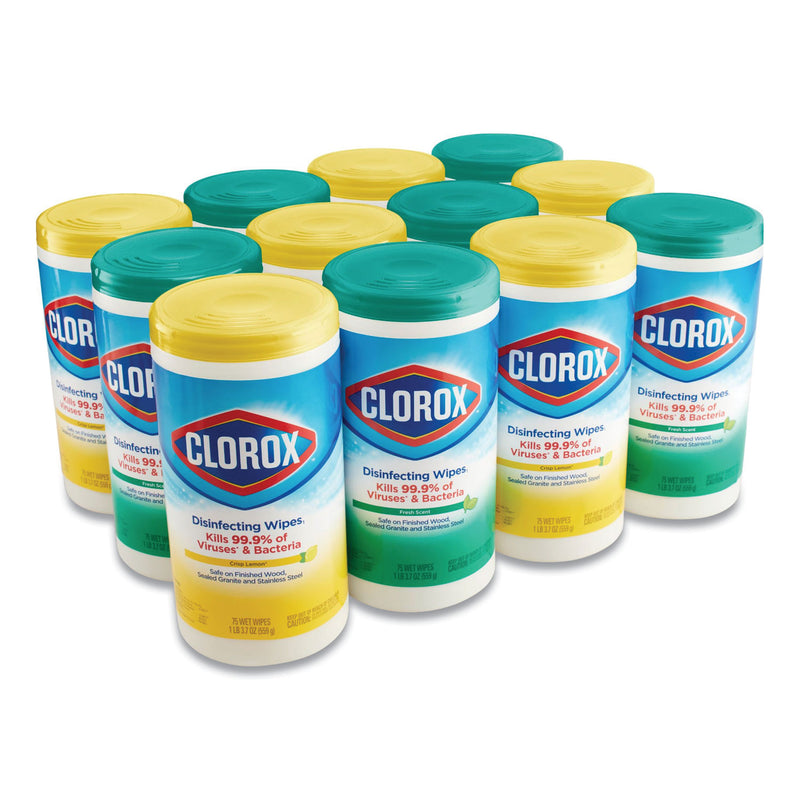 Clorox Disinfecting Wipes, 7X8, Fresh Scent/Citrus Blend, 75/Canister, 3/Pk, 4 Packs/Ct - CLO30208