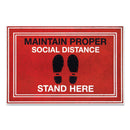 Apache Mills Message Floor Mats, 24 X 36, Red/Black, "Maintain Social Distance Stand Here" - APH3984528792X3