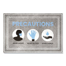 Apache Mills Message Floor Mats, 24 X 36, Gray/Blue, "Precautions Wear Masks Wear Gloves Wash Hands" - APH3984528812X3