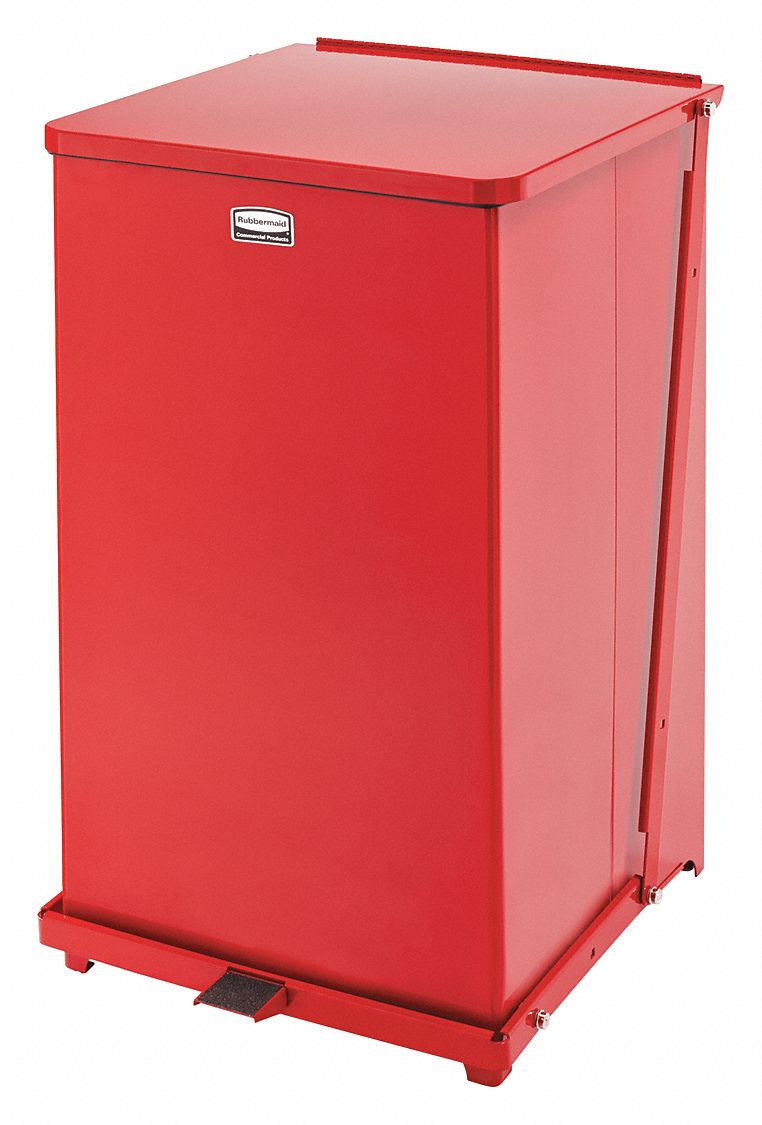 Rubbermaid 40 gal Square Step Can, Metal, Red - FGST40EPLRD