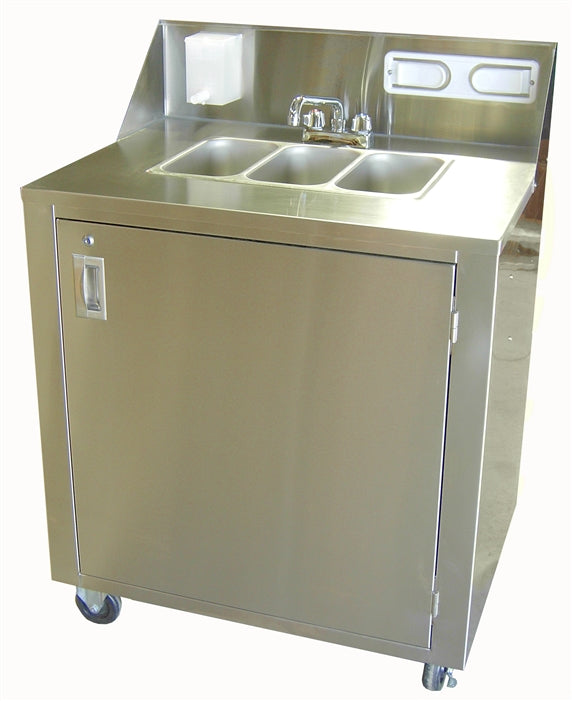 Crown Verity CVPHS-3C Portable Hand Sink, Stainless Steel, Cold Water Only, Triple Bowl