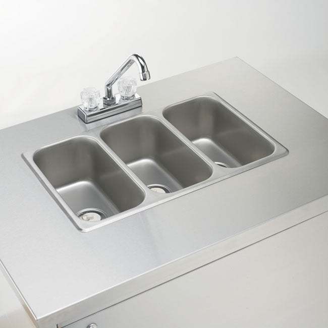 Crown Verity CVPHS-3C Portable Hand Sink, Stainless Steel, Cold Water Only, Triple Bowl