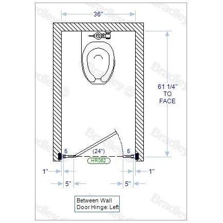Bradley Toilet Partition, 1 Between Wall Compartment, Phenolic, 36