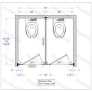 Bradley Toilet Partition, 2 Between Wall Compartments, Stainless Steel, 72"W x 61 1/4"D - BW23660