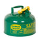 Eagle Type I Safety Cans, 2 Gal. Metal - Green (Oils or Combustibles), Model UI-20-SG