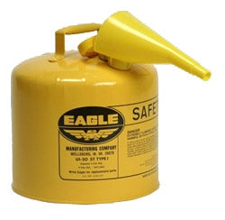Eagle Type I Safety Cans, 5 Gal. Metal - Yellow w/F-15 Funnel, Model UI-50-FSY