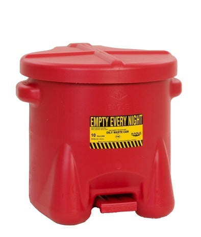 Eagle Oily Waste Cans, 10 Gal. Polyethylene - Red w/Foot Lever, Model 935-FL