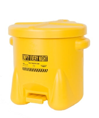Eagle Oily Waste Cans, 10 Gal. Polyethylene - Yellow w/Foot Lever, Model 935-FLY