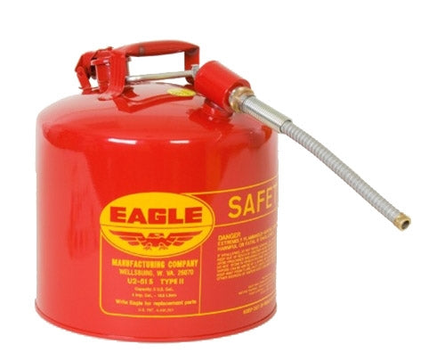 Eagle Type II Safety Cans, 5 Gal. Red - w/5/8" O.D. Flex Spout, Model U2-51-SX5