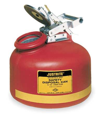 Justrite Can, Disposal, Ss Hardware, 2 Gal, Red - 14762