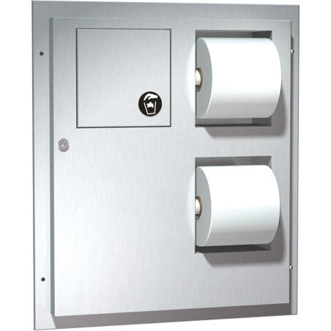 ASI 04813, Toilet Paper Dispenser /Napkin Disposal (Dual Access) Partition Mounted