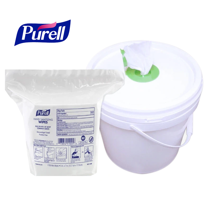 Purell Ultra-High Capacity Hand Sanitizing Wipes, Large 8.25" x 14.06", 1700 Wipes/Pouch w/ Reusable Dispenser Bucket w/ Pop-Up Plug on Lid