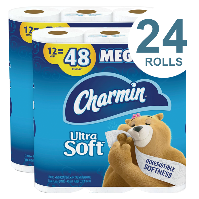 Charmin Ultra Soft Toilet Paper, Septic Safe, 2-Ply, White, 4 X 3.92, 264 Sheets/Roll, 24 Rolls/Carton - PGC79546-24