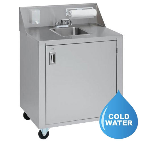 Crown Verity CVPHS-1C Portable Hand Sink, Stainless Steel, Cold Water Only, Single Bowl