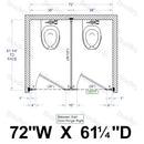 Bradley Toilet Partition, 2 Between Wall Compartments, Stainless Steel, 72"W x 61 1/4"D - BW23660