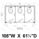 Bradley Toilet Partition, 3 Between Wall Compartments, Stainless Steel, 108"Wx61 1/4"D - BW33660
