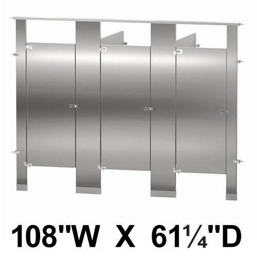 Bradley Toilet Partition, 3 In Corner Compartments, Stainless Steel, 108