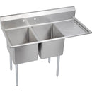 Elkay 14-2C16X20-R-18X Standard Scullery Sink, 2-Compartment 14" Deep Bowl(s), 18" Right Drainboard, 54.5 (L) X 25.75 (W) X 43.75 (H) Over All