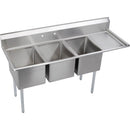 Elkay 14-3C16X20-R-18X Standard Scullery Sink, 3-Compartment 14" Deep Bowl(s), 18" Right Drainboard, 54.5 (L) X 25.75 (W) X 43.75 (H) Over All