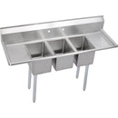 Elkay 3C10X14-2-12X Standard Scullery Sink, 3-Compartment 12" Deep Bowl(s), 12" Left & Right Drainboards, 58 (L) X 19.75 (W) X 45.75 (H) Over All