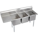 Elkay 3C18X24-L-18X Standard Scullery Sink, 3-Compartment 12" Deep Bowl(s), 18" Left Drainboard, 78.5 (L) X 29.75 (W) X 46.75 (H) Over All