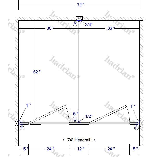 Hadrian Toilet Partition, 2 Between Wall Compartments, Metal, 72"W x 62"D - BW23660-HADRIAN