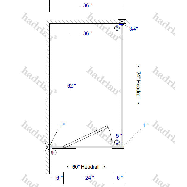 Hadrian Toilet Partition, 1 In Corner Compartment, Stainless Steel, 36"W x 62"D - IC13660-SS-HADRIAN