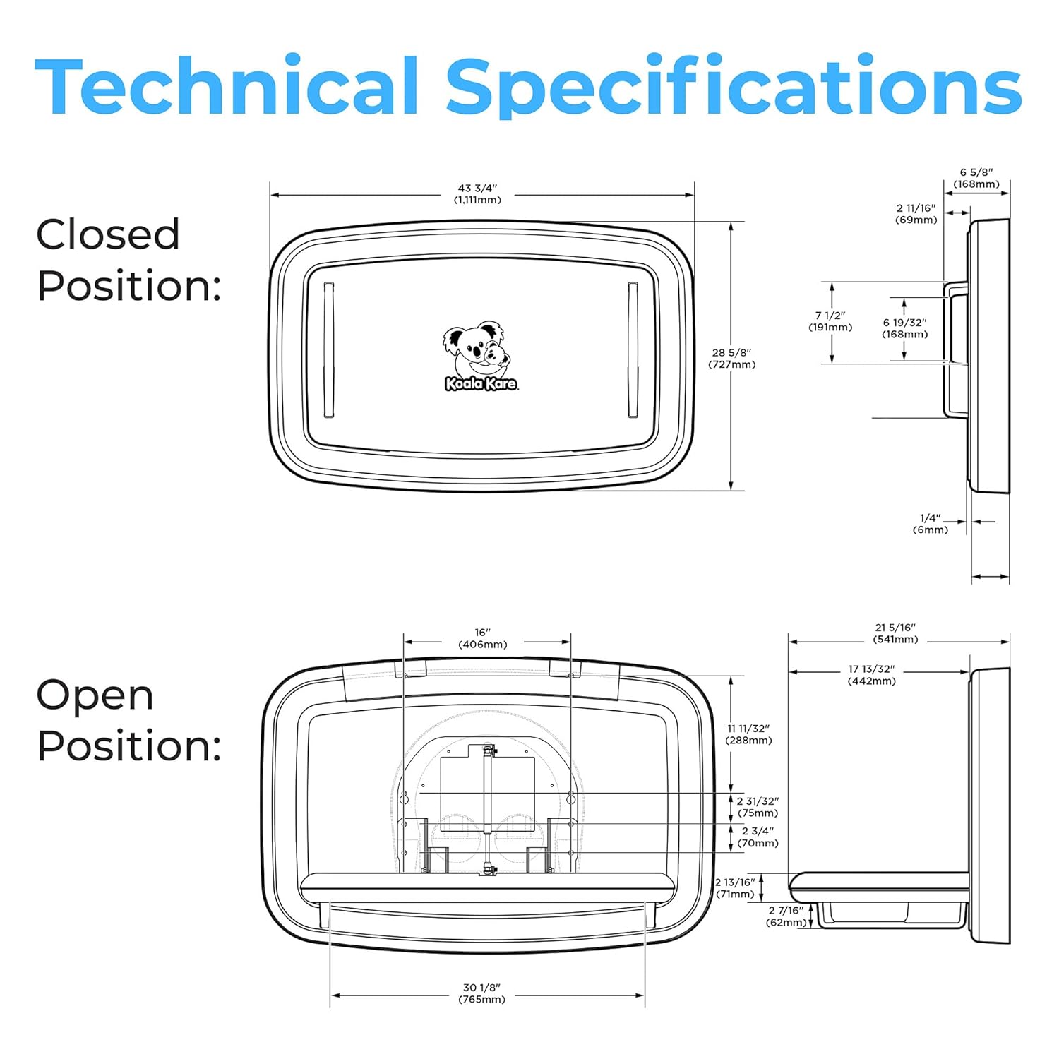 Koala Kare KB310-SSWM Horizontal Stainless Steel Surface-Mounted Baby Changing Station
