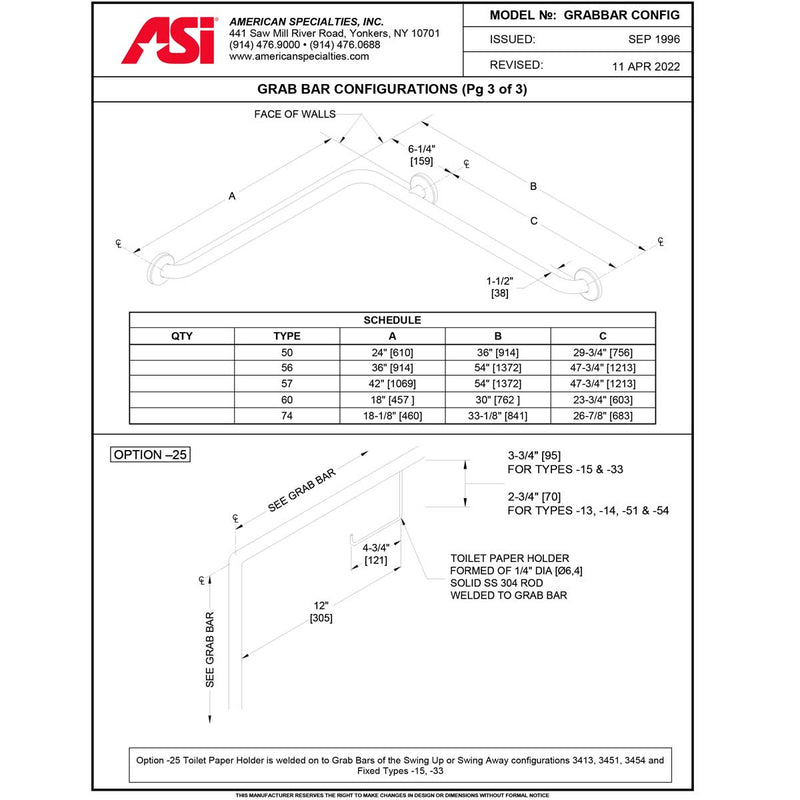 ASI 3801-42  (42 x 1.5)  1 1/2" O.D. Snap Flange, Straight Grab Bar, 42"