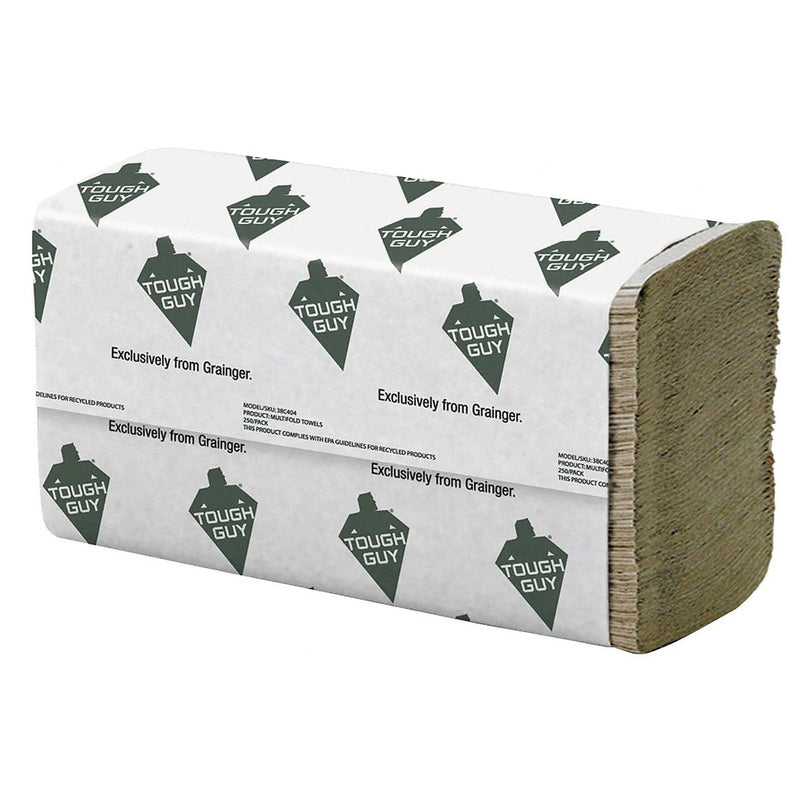 Tough Guy Paper Towel Sheets, Tough Guy, Multifold, 1 Ply, Number of Sheets 250, PK 16 - 38C403