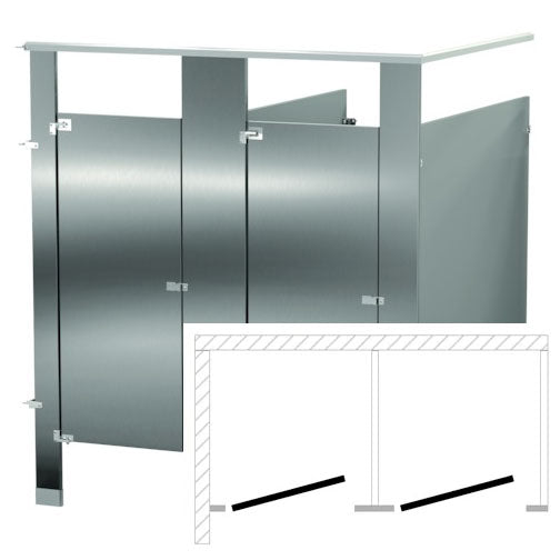 Bradley Toilet Partition, 2 In Corner Compartments, Stainless Steel, 72"W x 61 1/4"D - IC23660