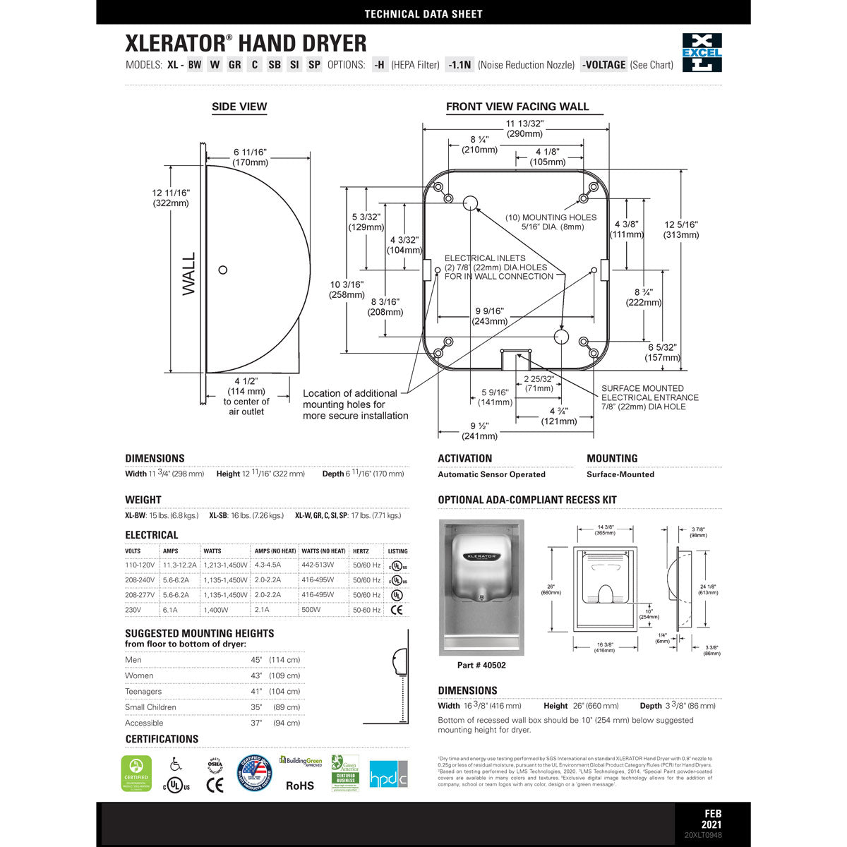 Xlerator XL-SB High Efficiency Hand Dryer, GreenSpec, Stainless