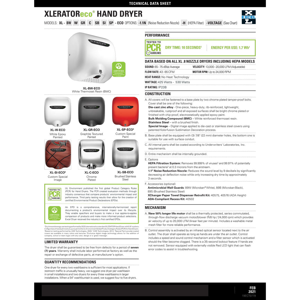 Xleratoreco XL-BW-ECO High Efficiency Hand Dryer, GreenSpec