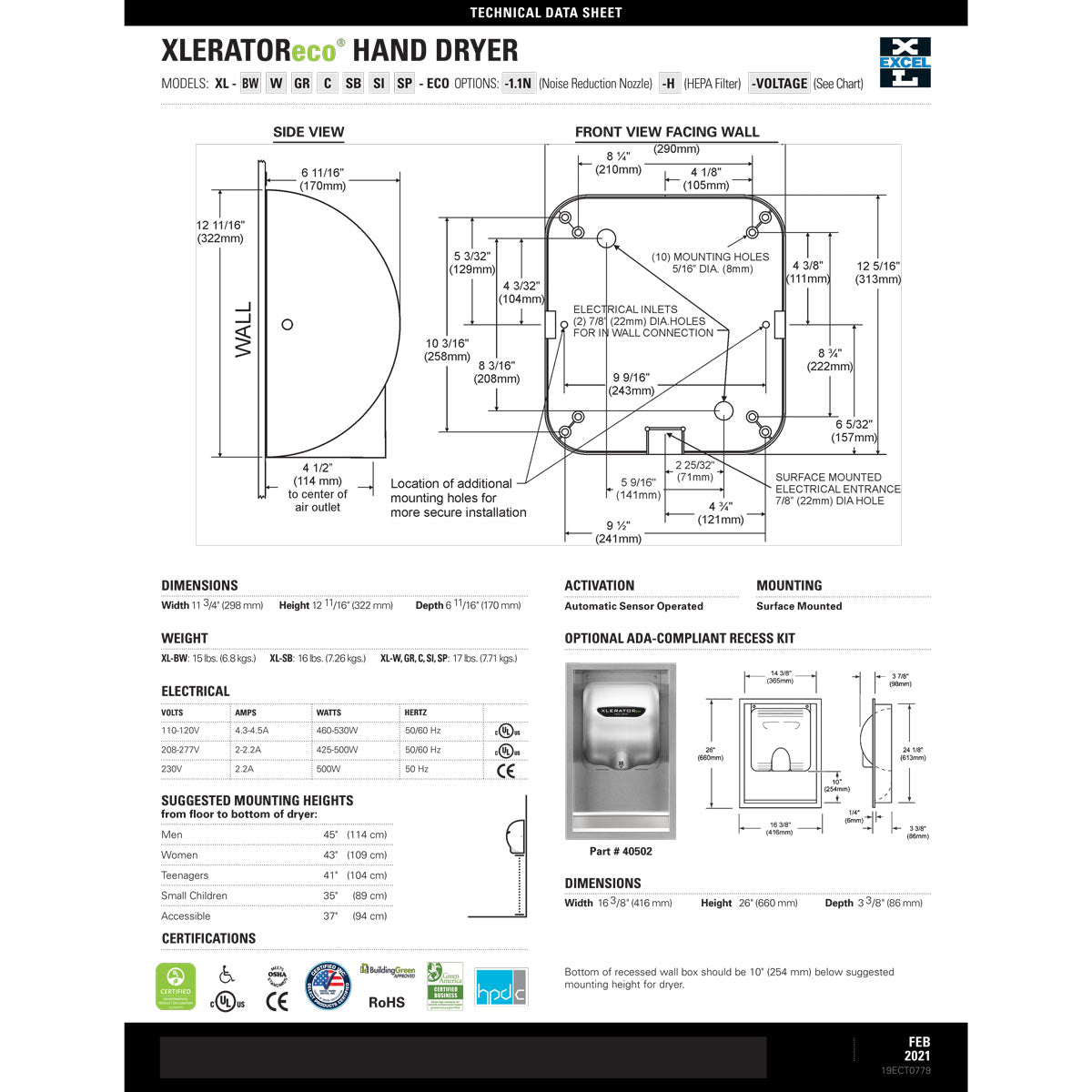 Xleratoreco XL-BW-ECO High Efficiency Hand Dryer, GreenSpec