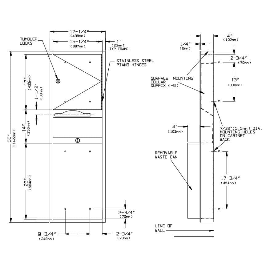 ASI 0469-9 Paper Towel Dispenser & Waste Receptacle, Surface Mounted