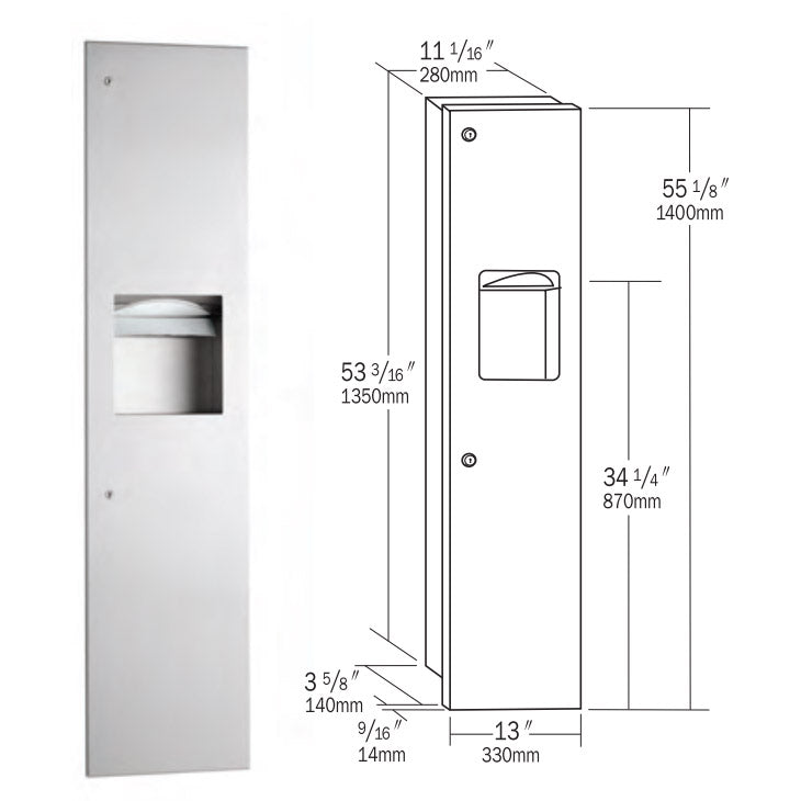 Bobrick B-38034 Recessed Paper Towel Dispenser/Waste Receptacle