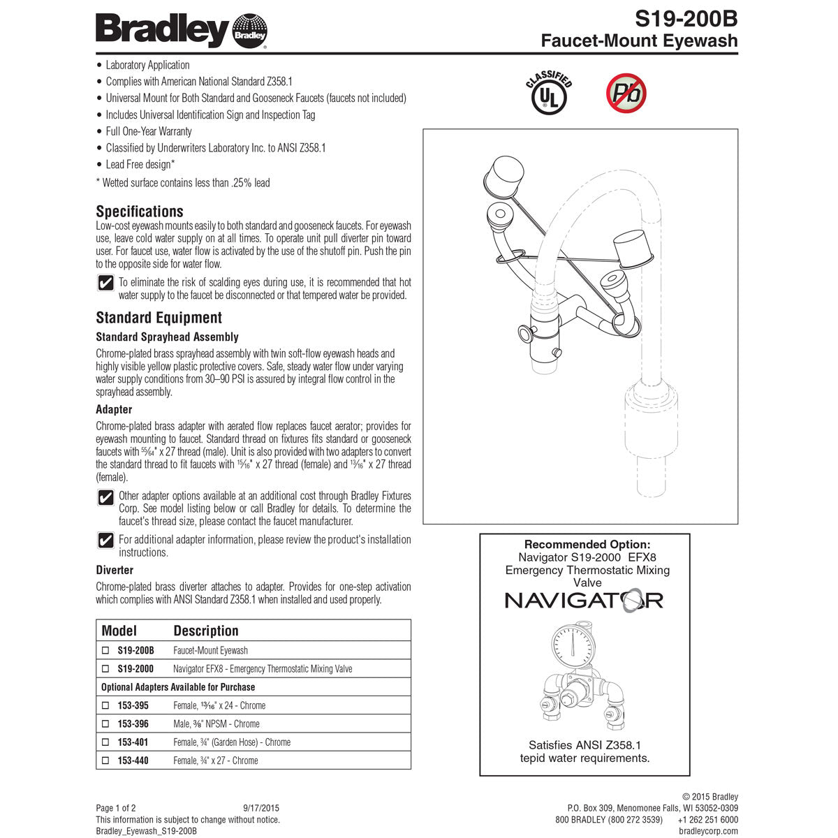 Bradley S19-200B Faucet Mount Eyewash Station