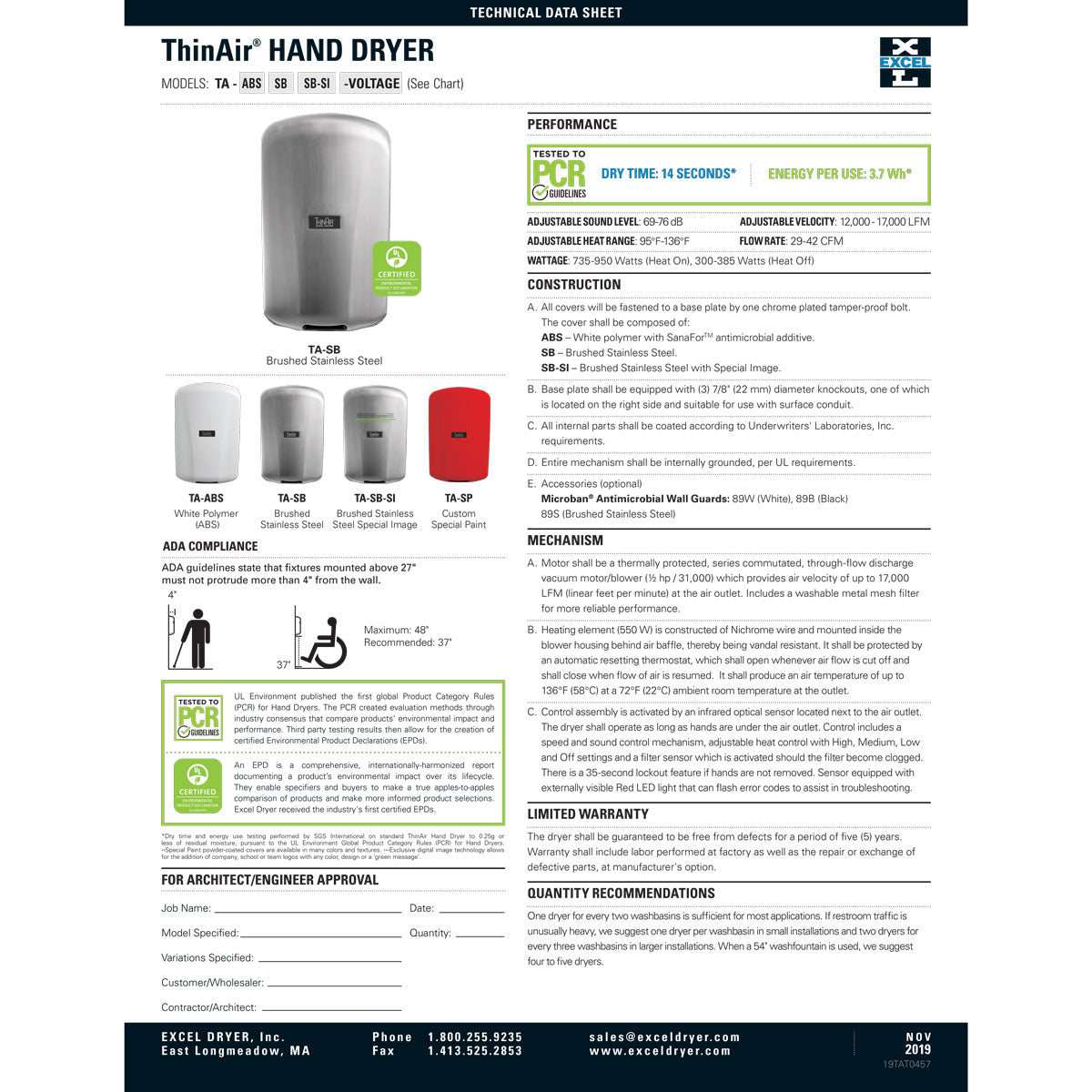 Xlerator TA-ABS ThinAir Hand Dryer, White Polymer (ABS)