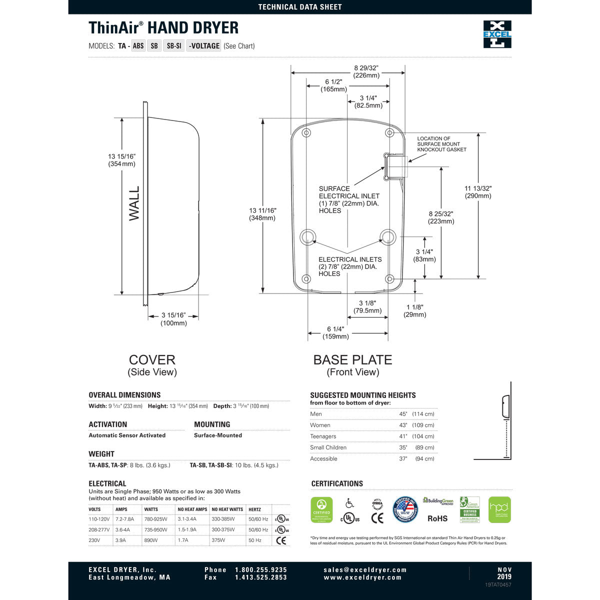 Xlerator TA-ABS ThinAir Hand Dryer, White Polymer (ABS)