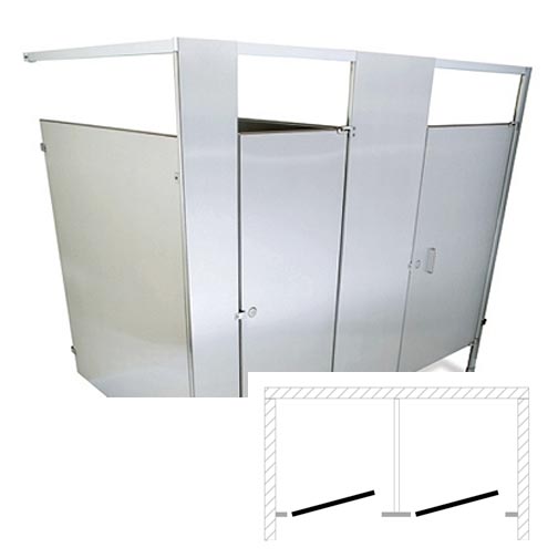 Hadrian Toilet Partition, 2 Between Wall Compartments, Stainless Steel, 72"W x 62"D - BW23660-SS-HADRIAN