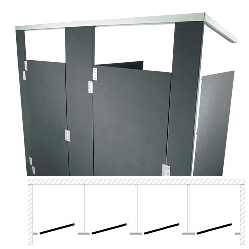 Hadrian Toilet Partition, 4 Between Wall Compartments, Plastic, 144"W x 62"D - BW43660-PL-HADRIAN