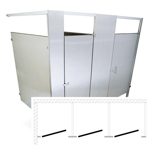 Hadrian Toilet Partition, 3 In Corner Compartments, Stainless Steel, 108"W x 62"D - IC33660-SS-STAINLESS