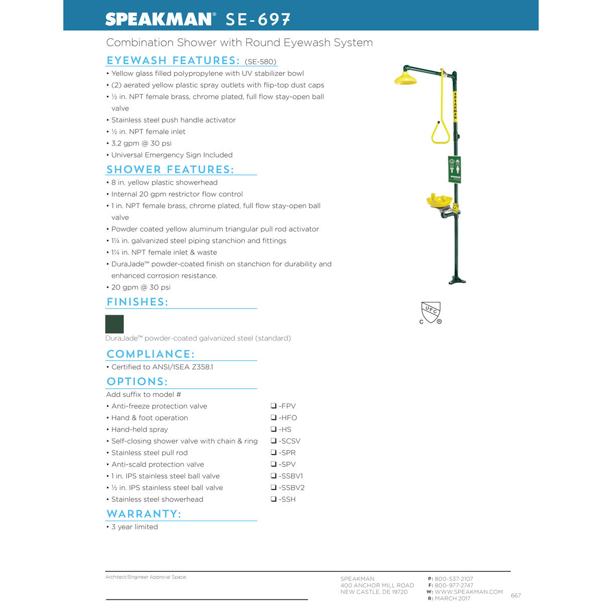 Speakman SE-697 Traditional Series Combination Emergency Station