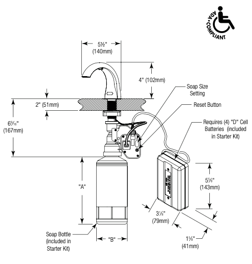 Bradley 6315-KT Hands Free Touchless Soap Dispenser Starter Kit, Updated Product Width - Please See Description